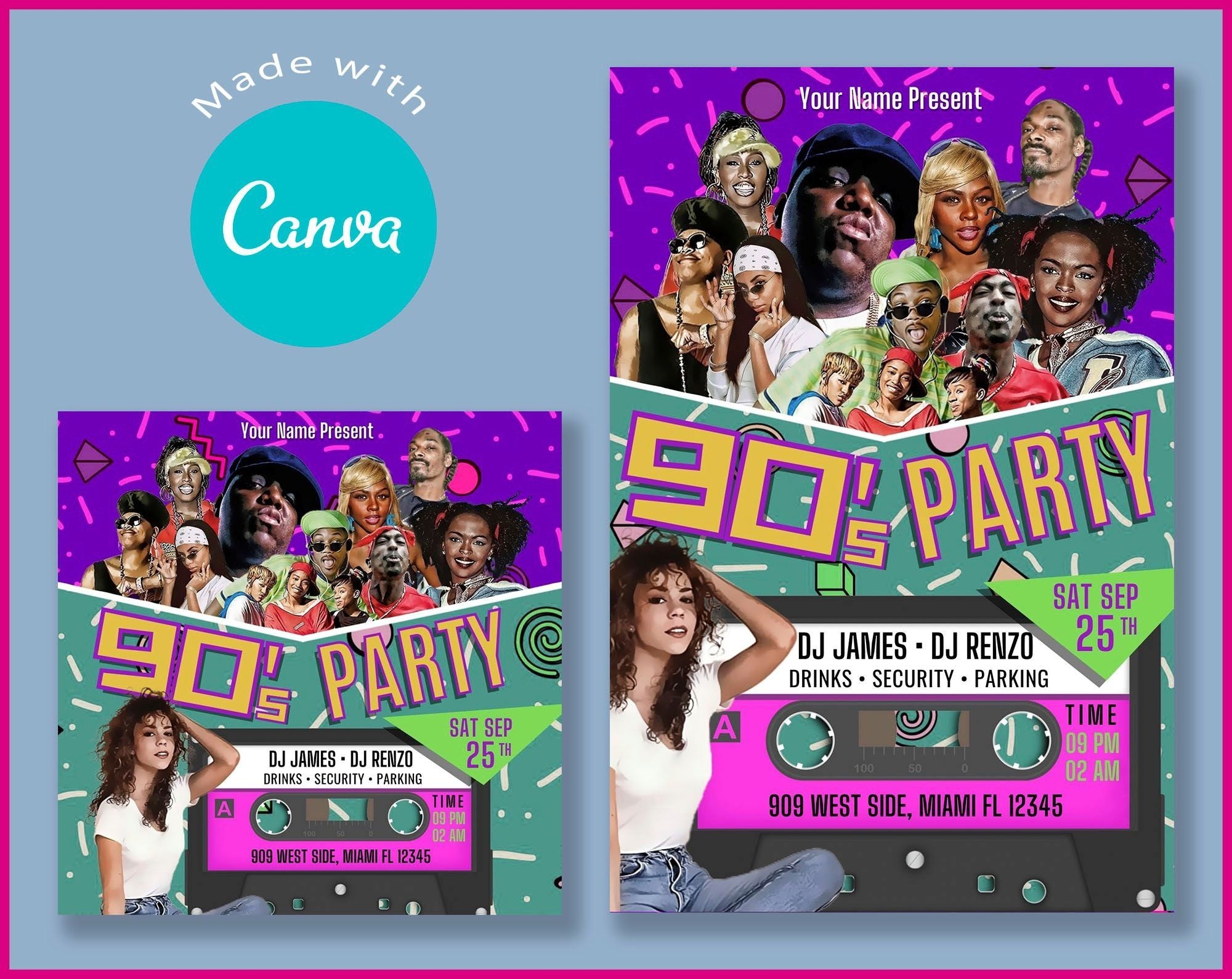 90s Party Invitation Editable 90s Birthday Invitation Canva Template