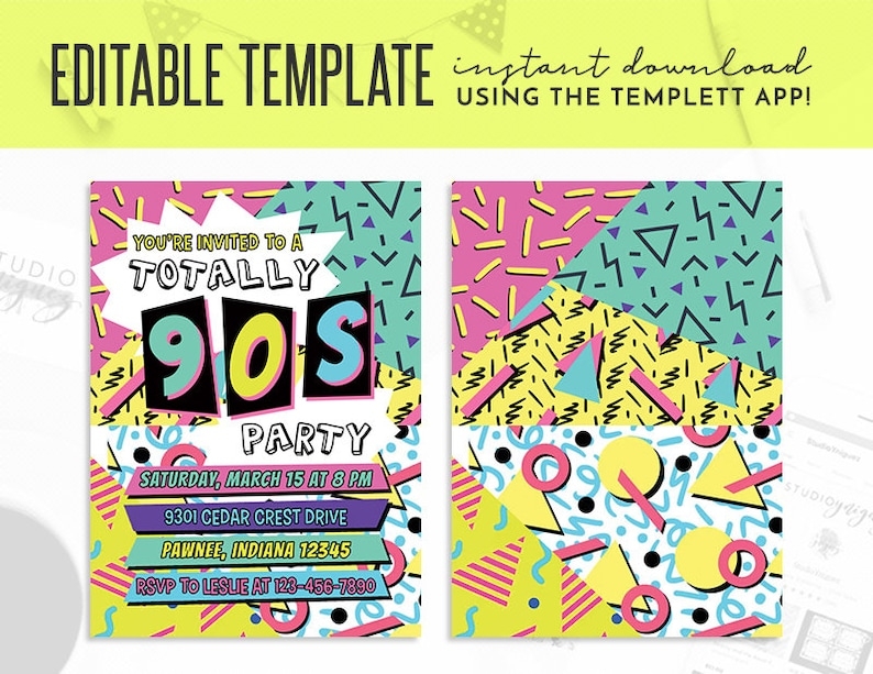 90s theme invitation template free