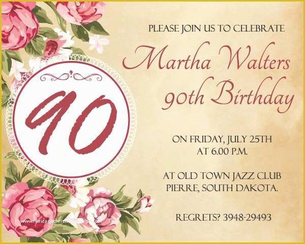 90th Birthday Party Invitations Templates Free Of 90th Birthday 