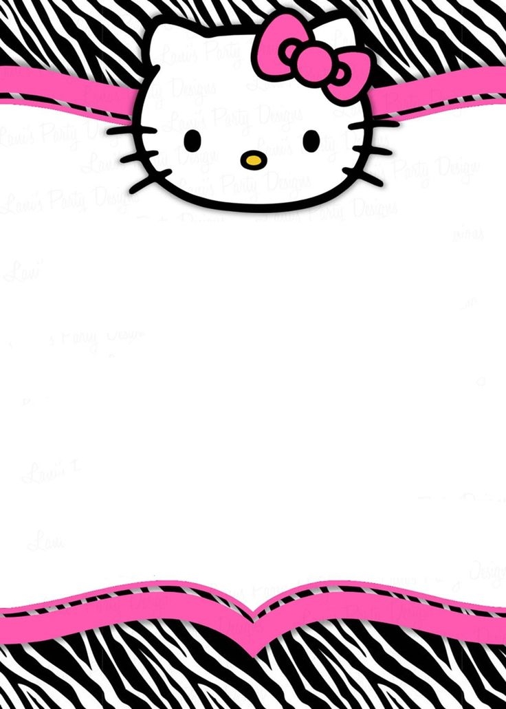 A Hello Kitty Frame With Zebra Print And Pink Ribbon Around The Edges 