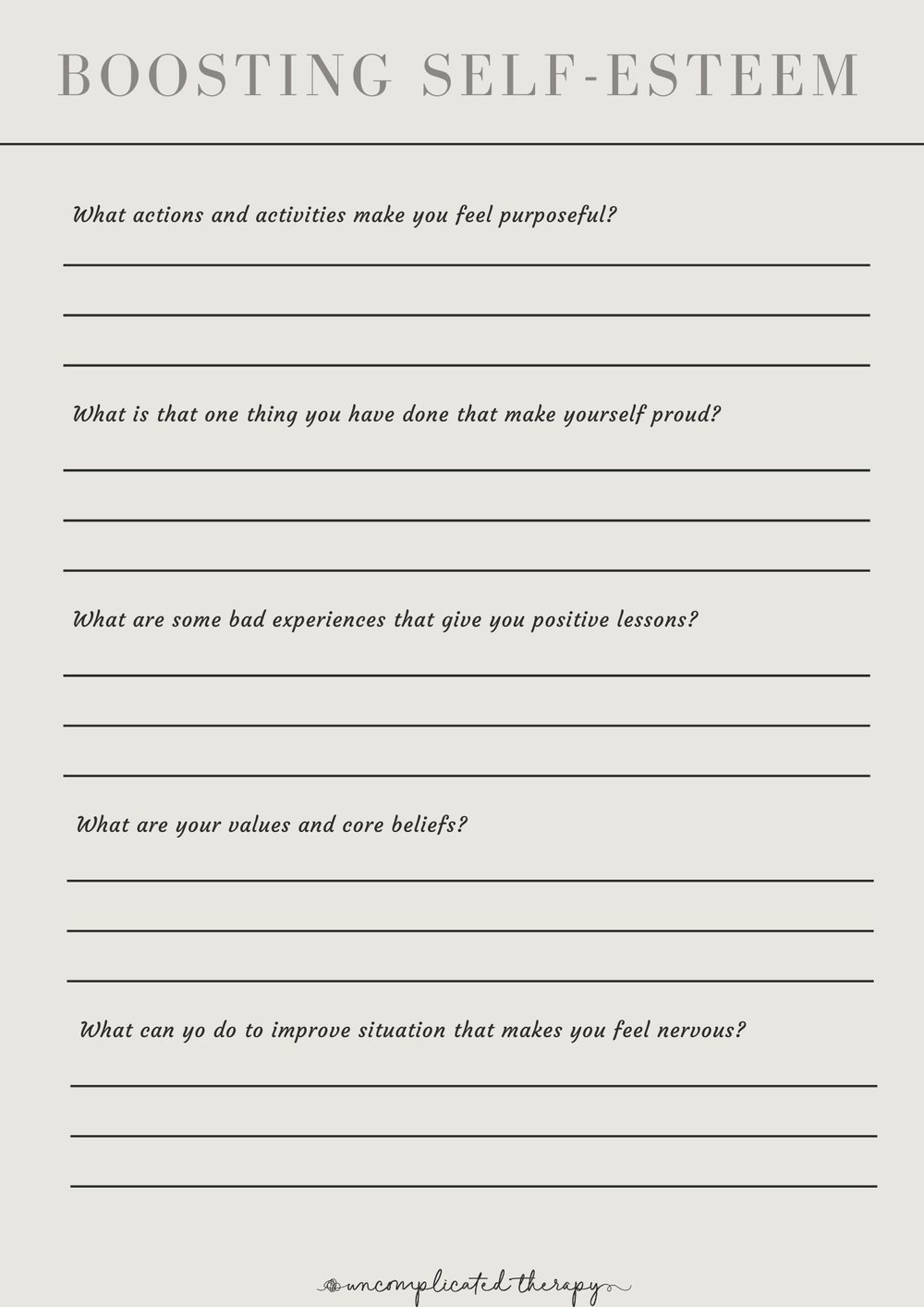 self worth worksheets for adults