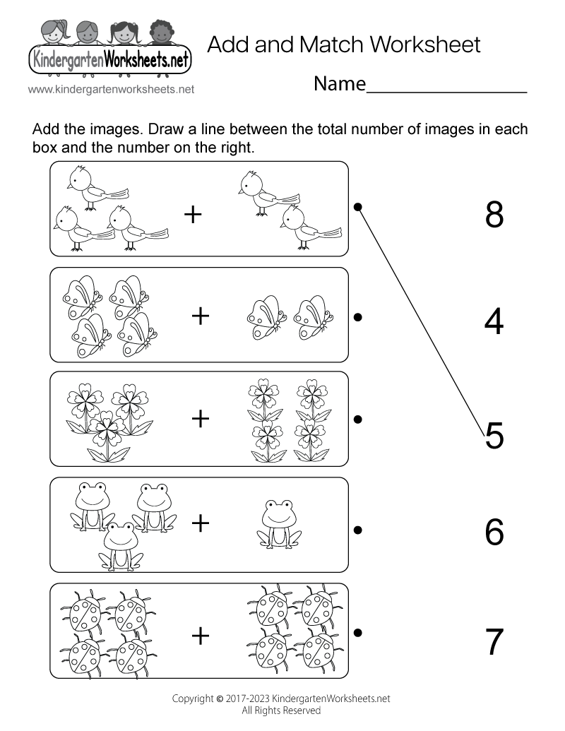 addition worksheets for kindergarten pdf