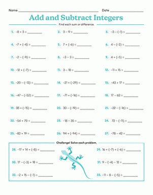 Add And Subtract Integers Interactive Worksheet Education 