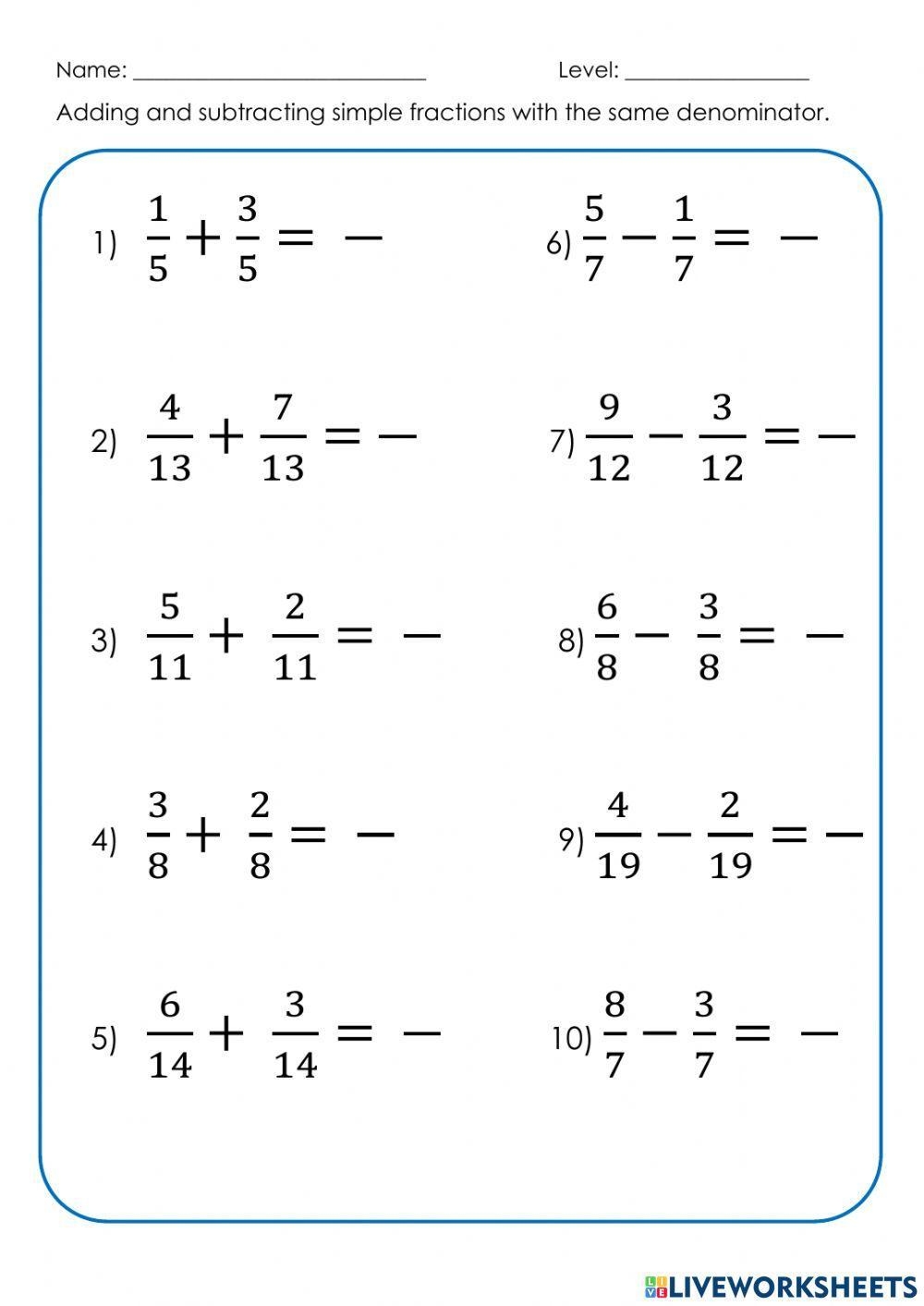 adding fraction worksheet