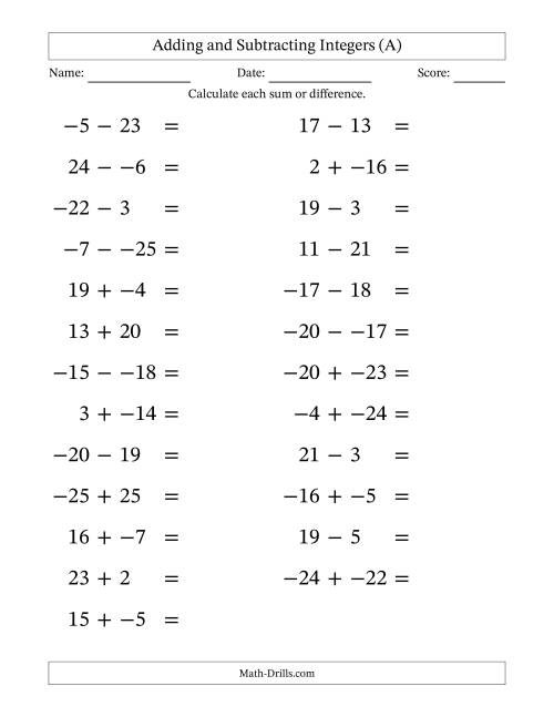 adding and subtracting negatives worksheet