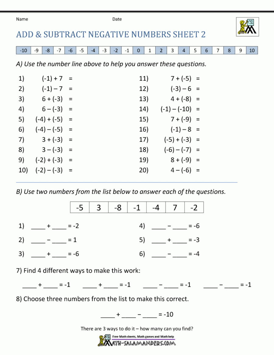 Adding And Subtracting Negatives Worksheet Martin Lindelof