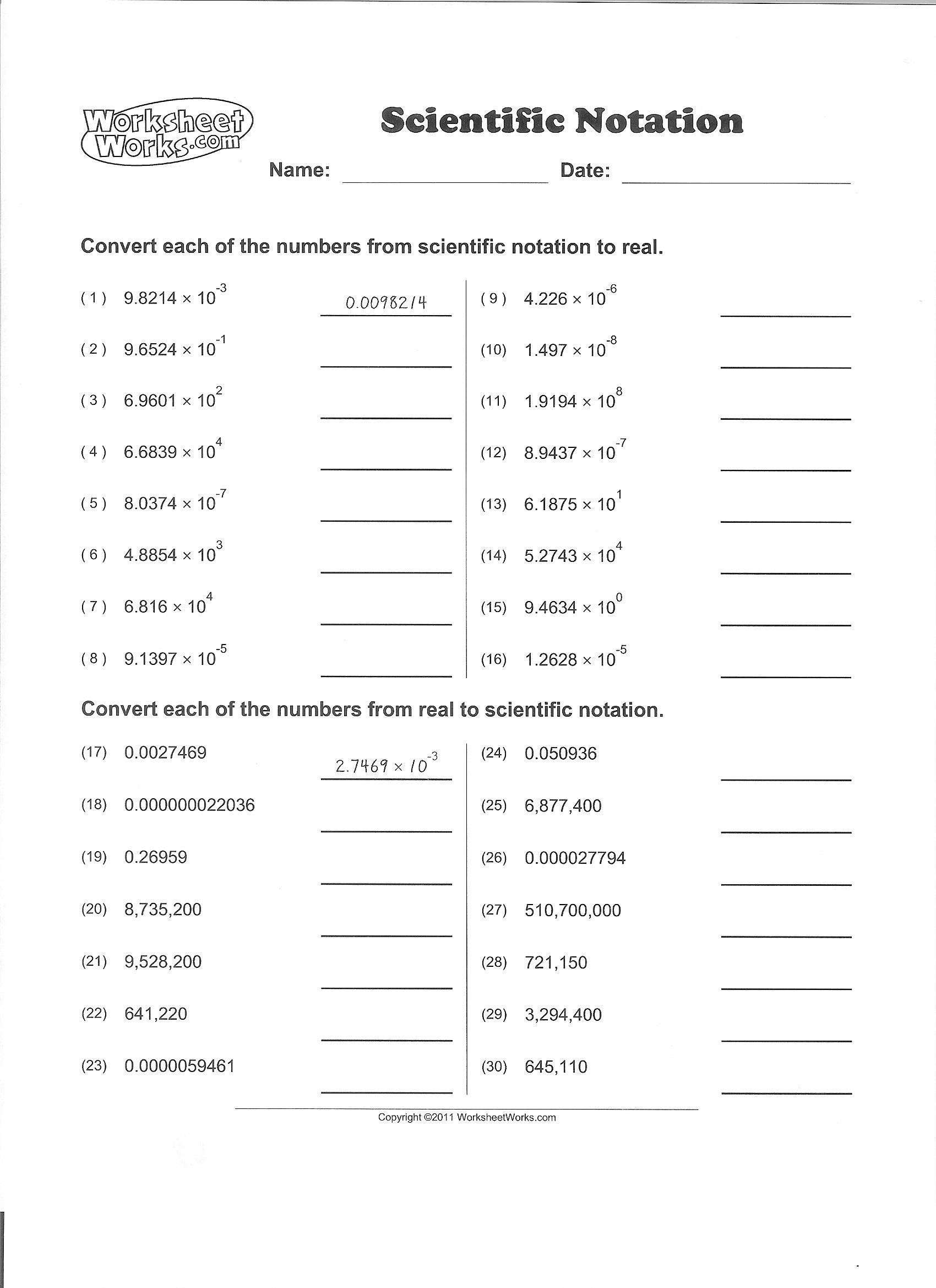 adding and subtracting scientific notation worksheet