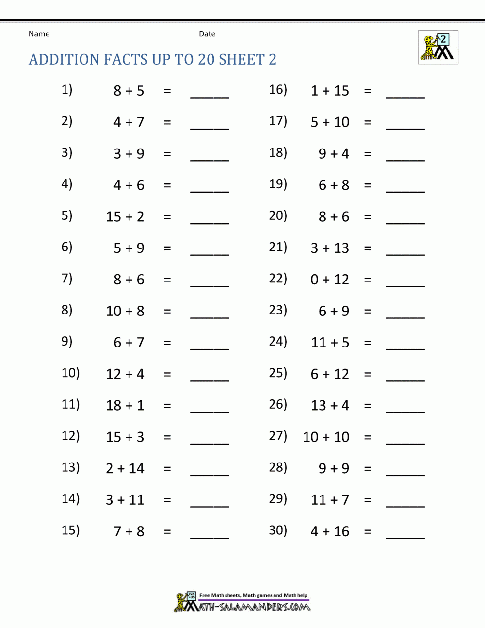 Addition Math Facts Worksheets 2nd Grade 2nd Grade Math Worksheets