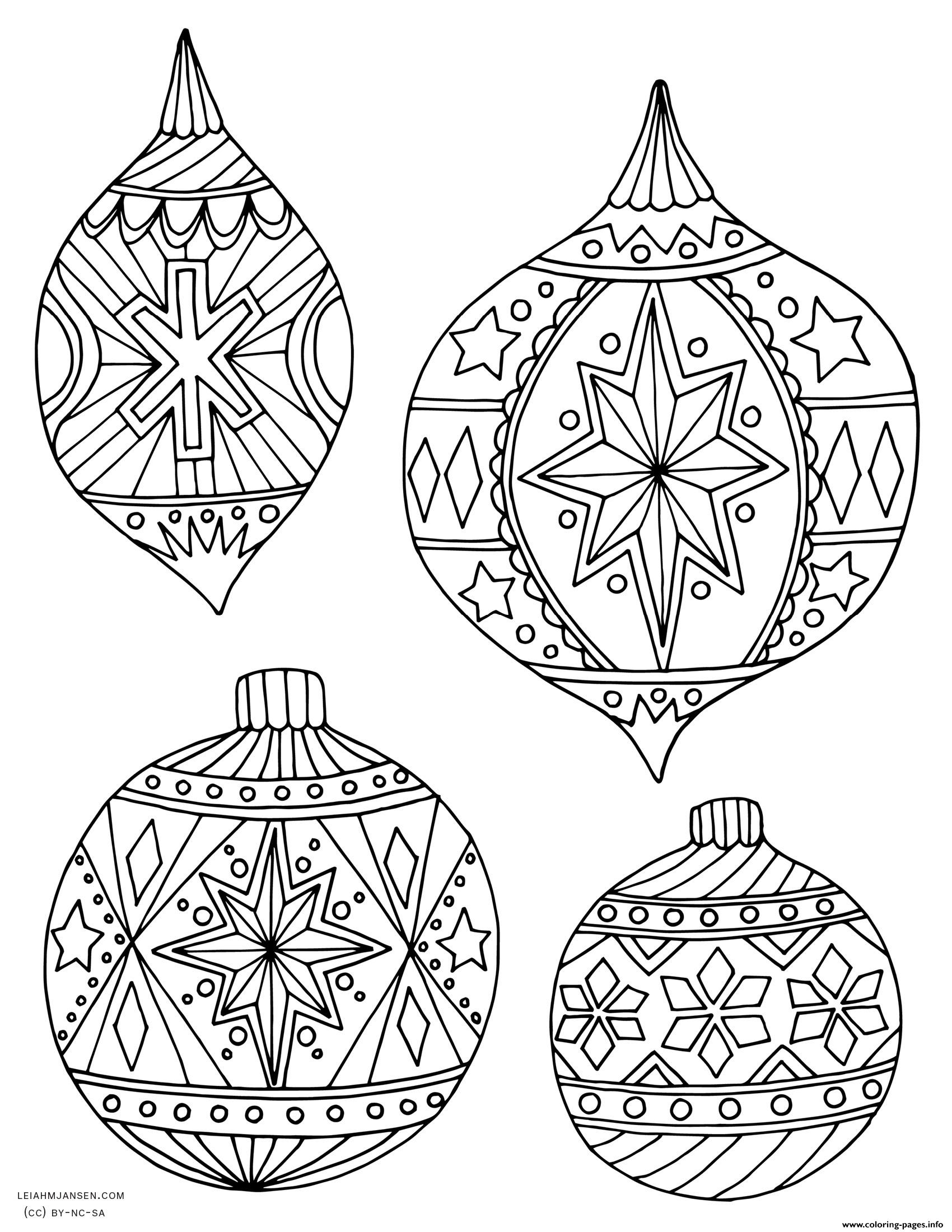 Adult Christmas Holiday Ornaments Coloring Page Printable