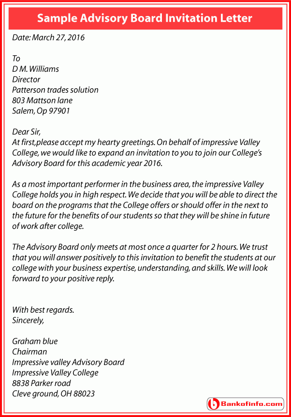 Advisory Board Board Member Invitation Letter Template Get What You