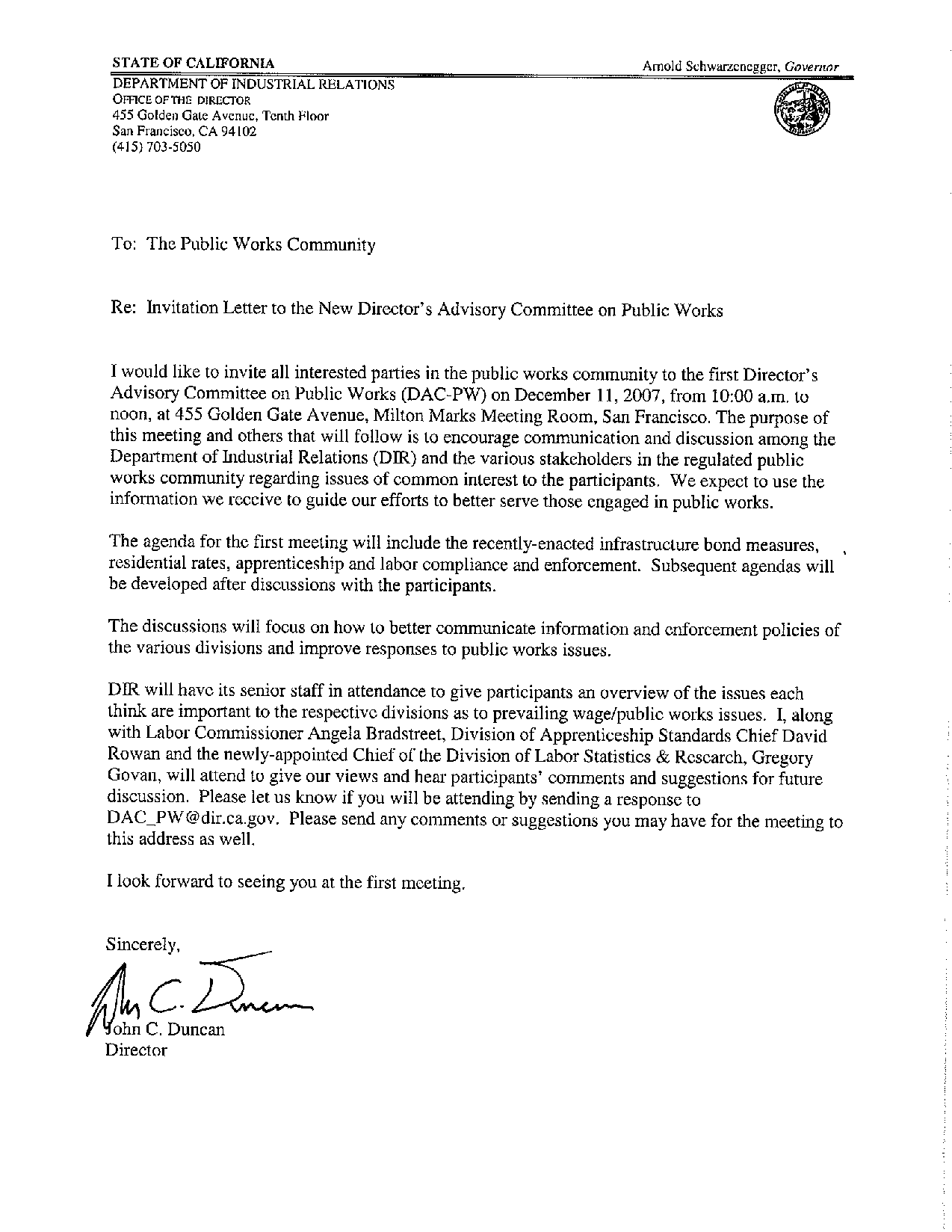 Advisory Committee Invitation Letter