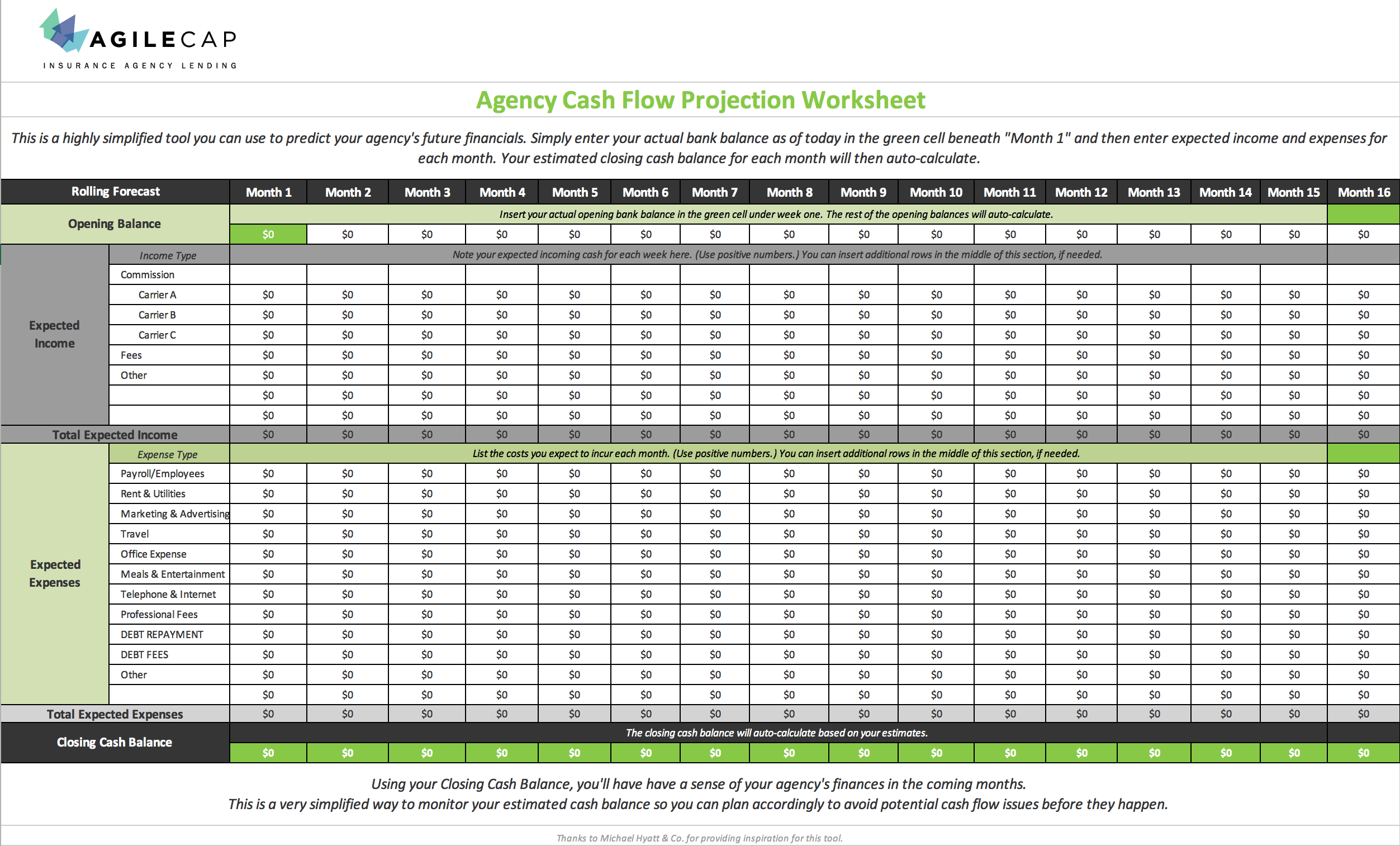 cash flow worksheet