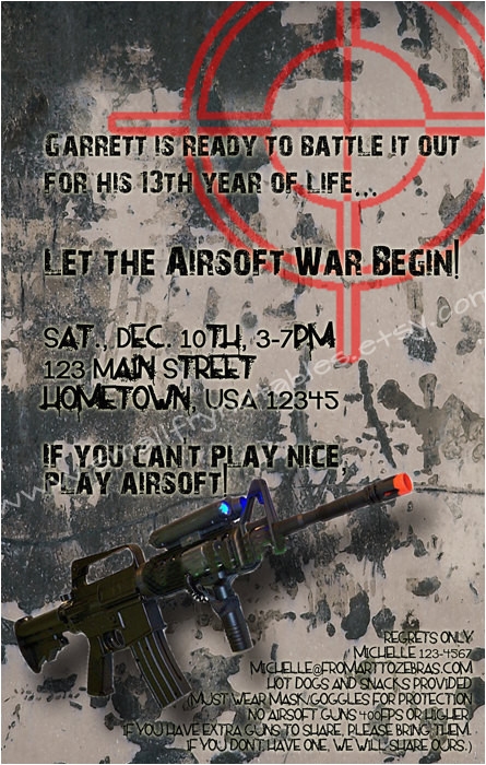 Airsoft Birthday Party Invitation Template Wmmfitness