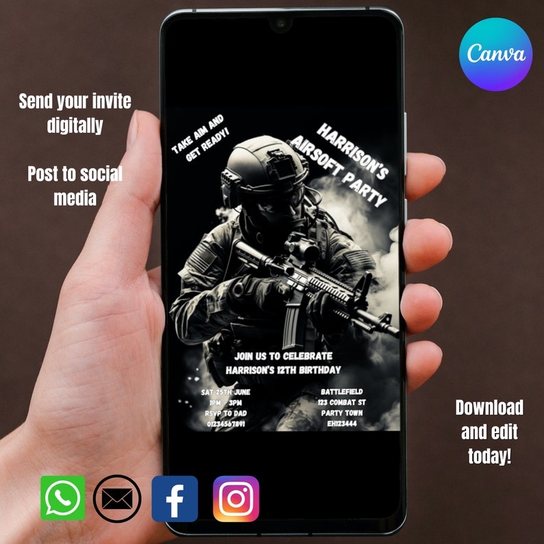 airsoft birthday party invitation template free