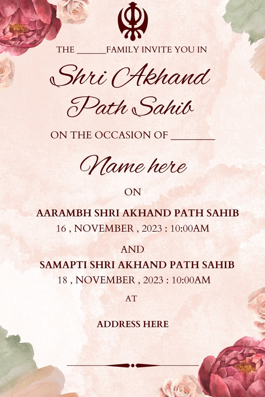 Akhand Path Invitation Template Etsy