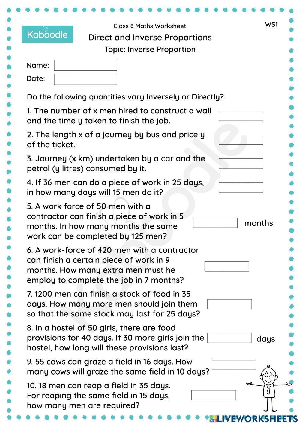 Algebra 2 Lesson 10A Worksheet Direct Inverse And Joint
