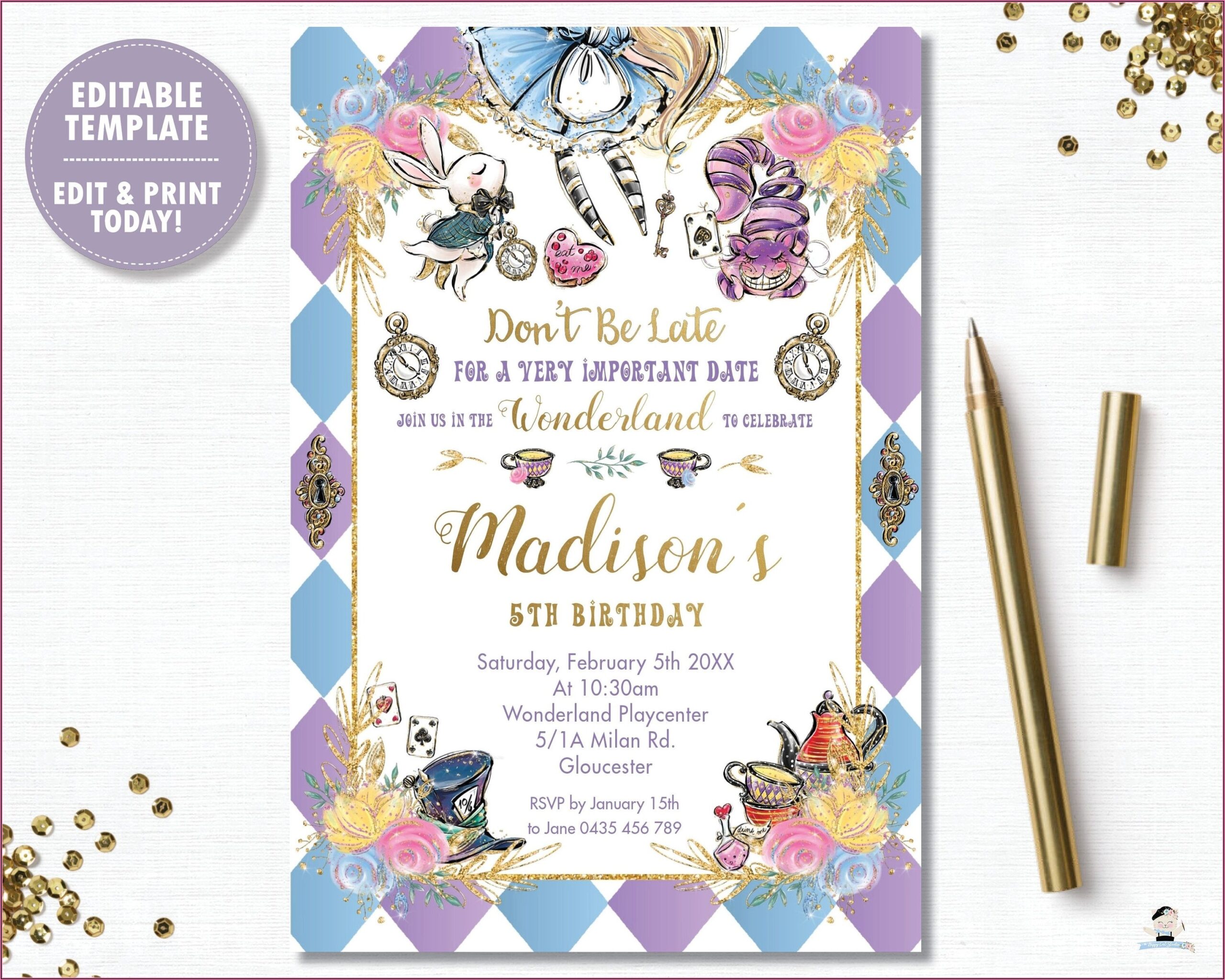 Alice In Onederland Birthday Invitation Template Invitations Resume 