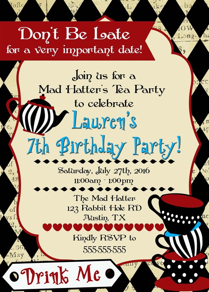 Alice In Wonderland Birthday Invitations Drevio Free And Printable 