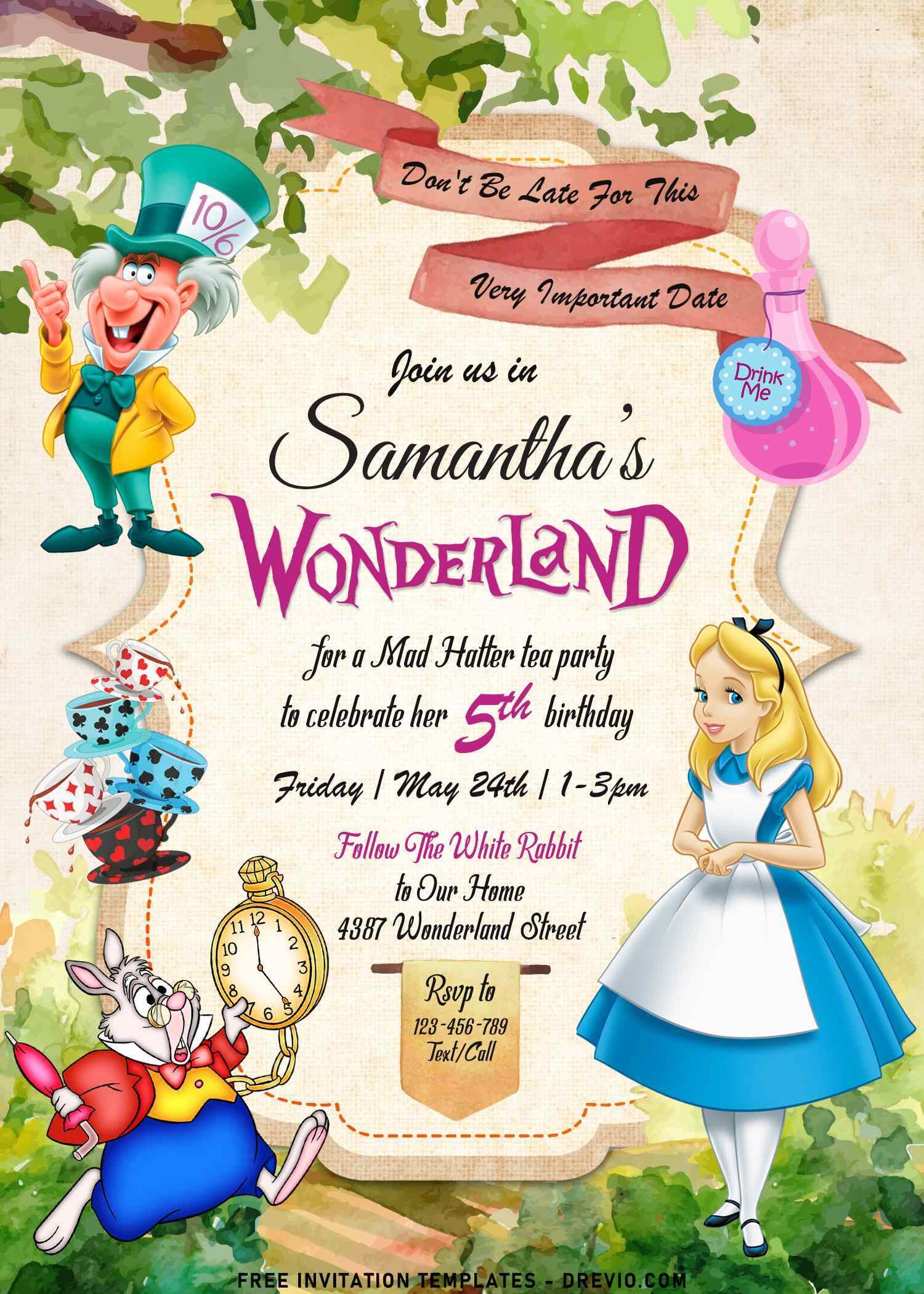 alice in onederland birthday invitation template