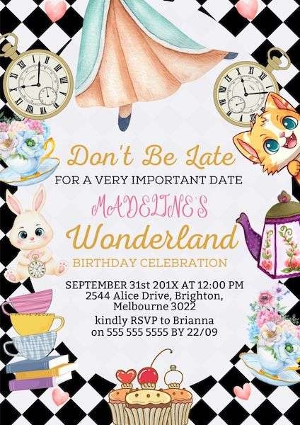 Alice In Wonderland Party Invite Yombu