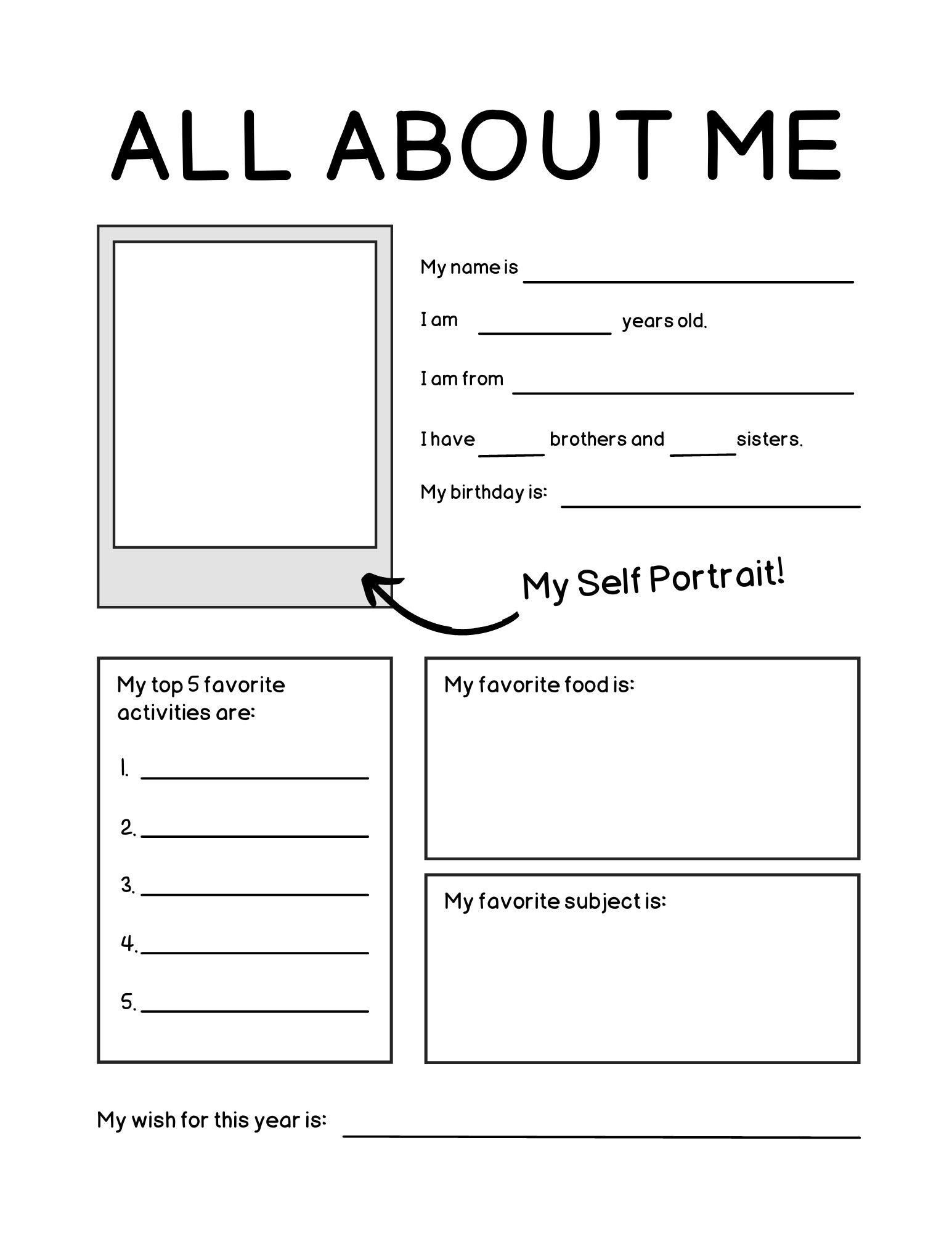 All About Me Worksheet PDF Download Etsy
