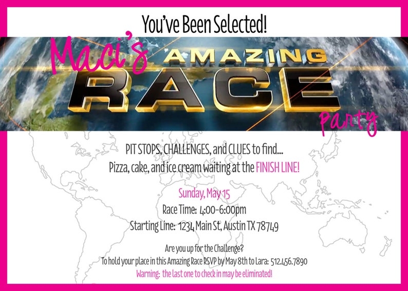 Amazing Race Party Invitation Personalized DIY Printable Etsy