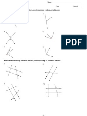 Angle Relationships Name The Relationship Complementary 