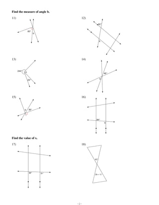 Angle Relationships PDF Worksheets Library