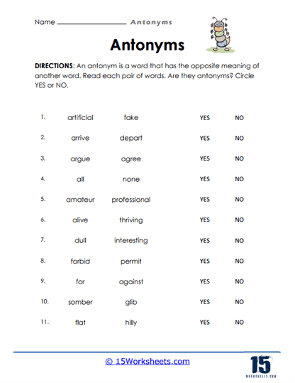 Antonyms Worksheets 15 Worksheets Worksheets Library