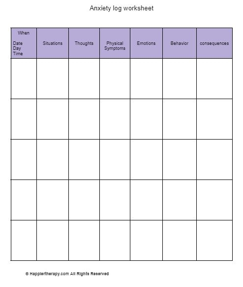 Anxiety Log Worksheet HappierTHERAPY