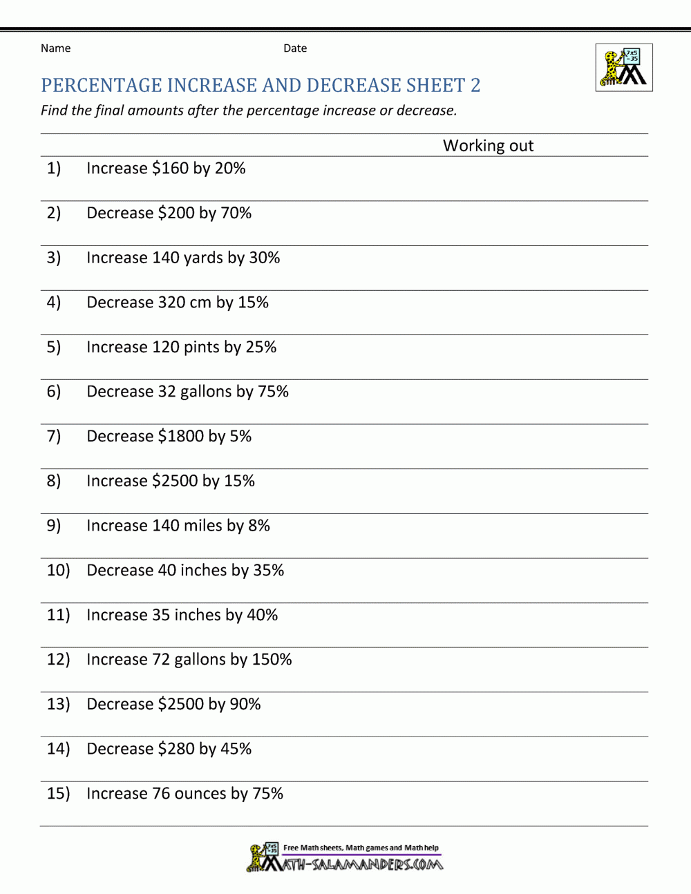 Applications Of Percent 8th Grade Math Worksheets Study Guides 