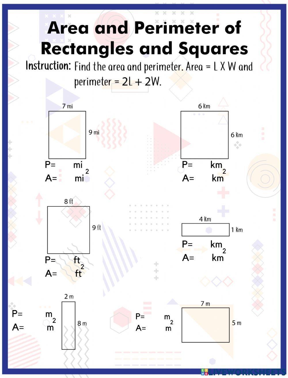 area of rectangle worksheet