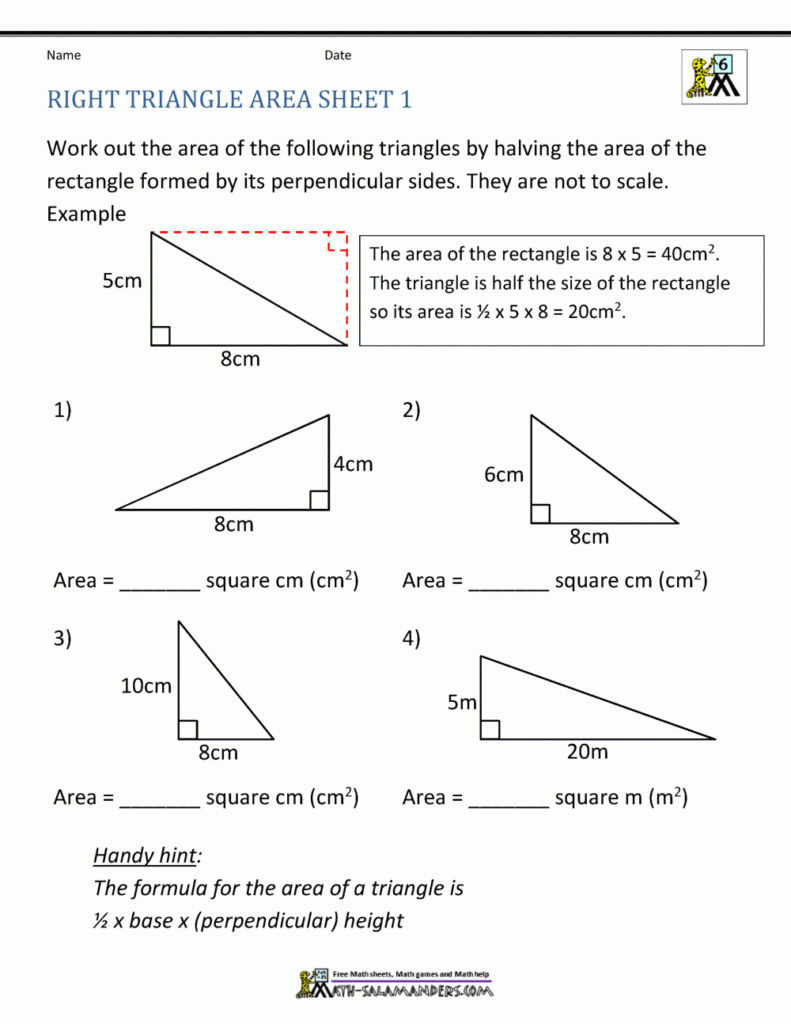area of a triangle worksheets
