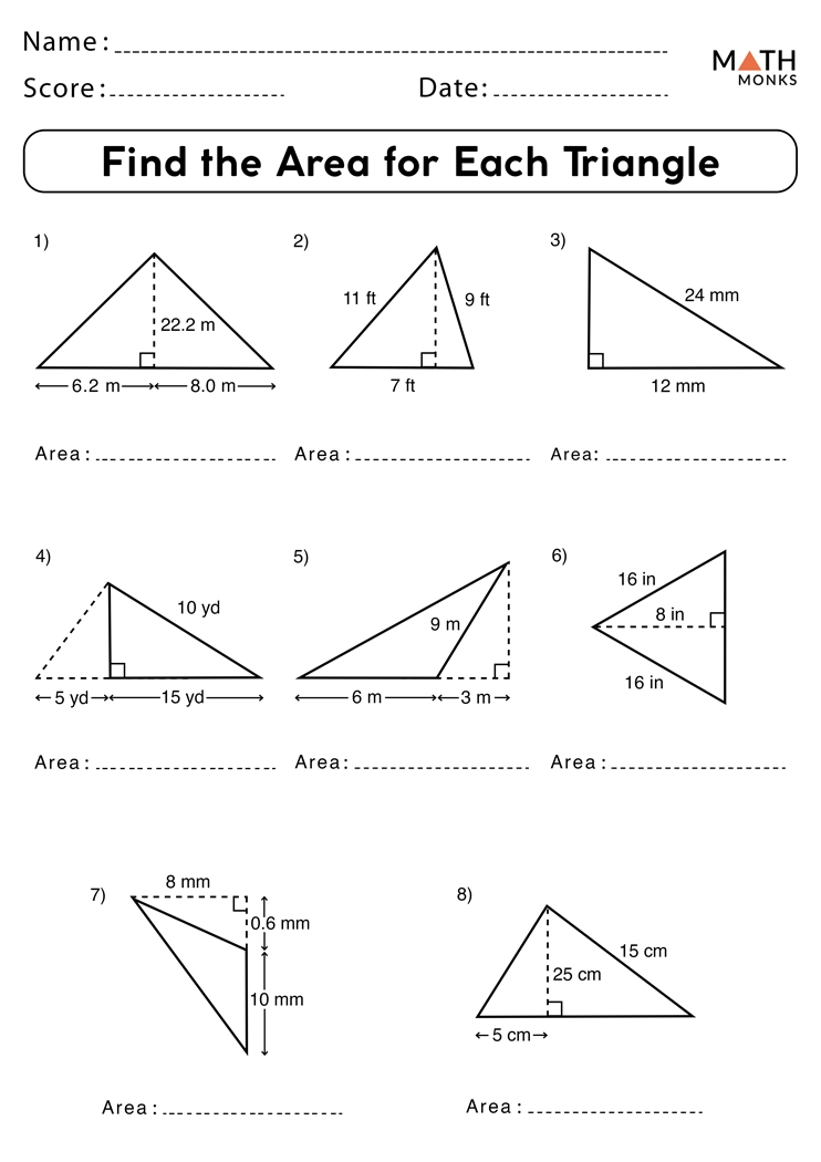 area of triangles worksheets