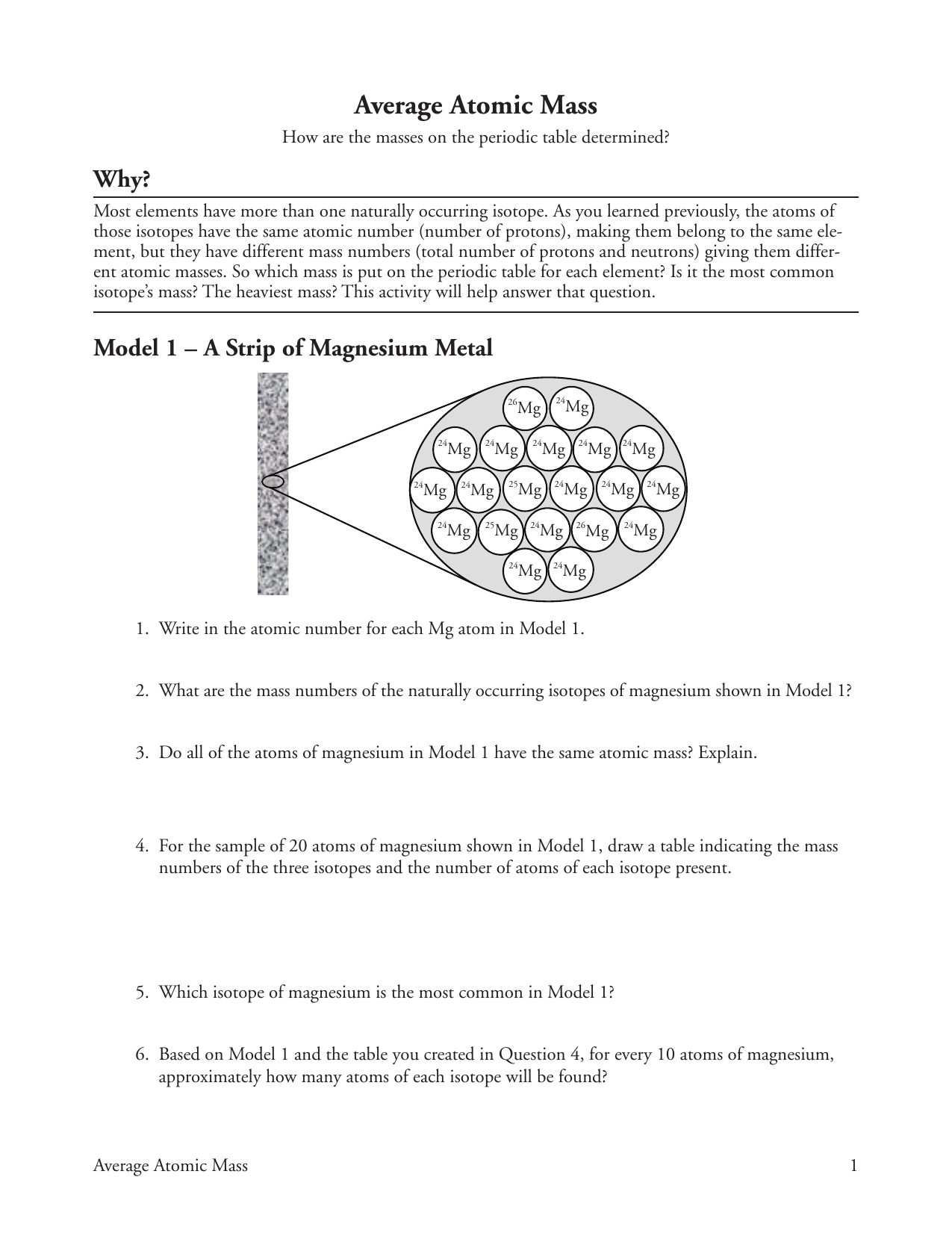 Average Atomic Mass Worksheet Answers E streetlight