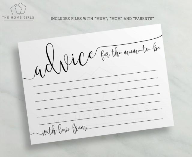 Baby Shower Advice Cards Mom to be Mum to be Printable Advice 