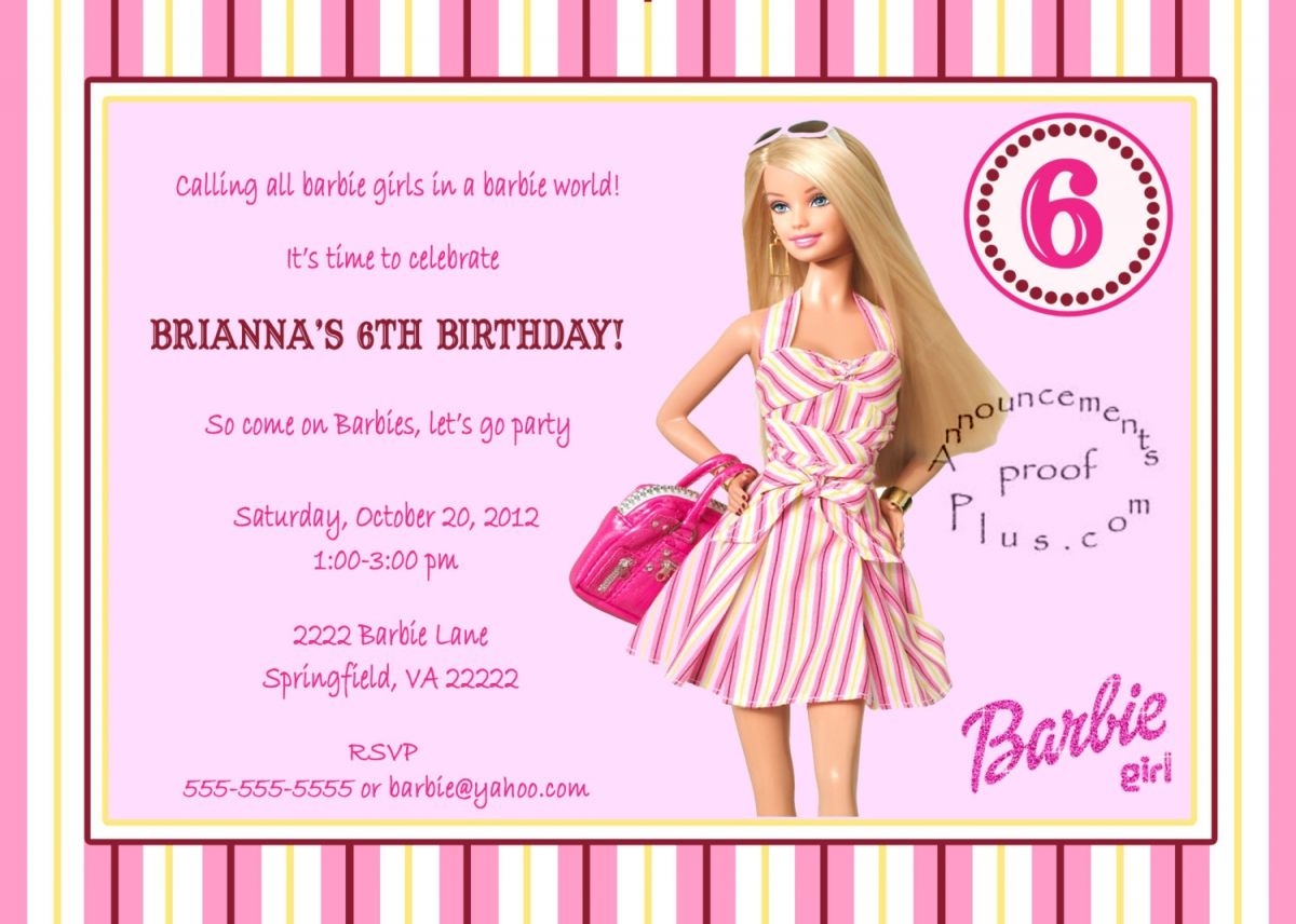 Barbie Birthday Invitation Templates Barbie Birthday Invitations 