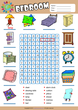 Bedroom Word Search Puzzle ESL Vocabulary Worksheet English Worksheets 