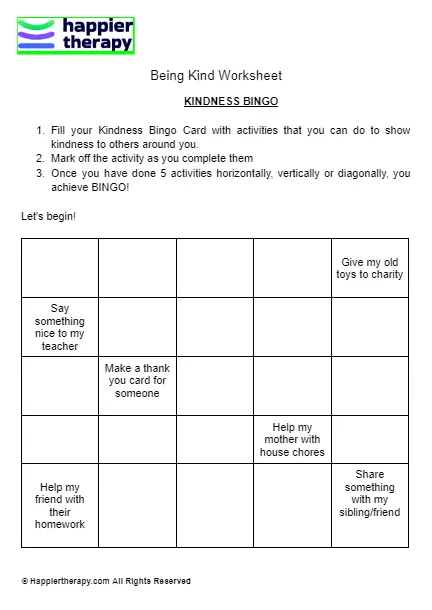 Being Kind Worksheet HappierTHERAPY