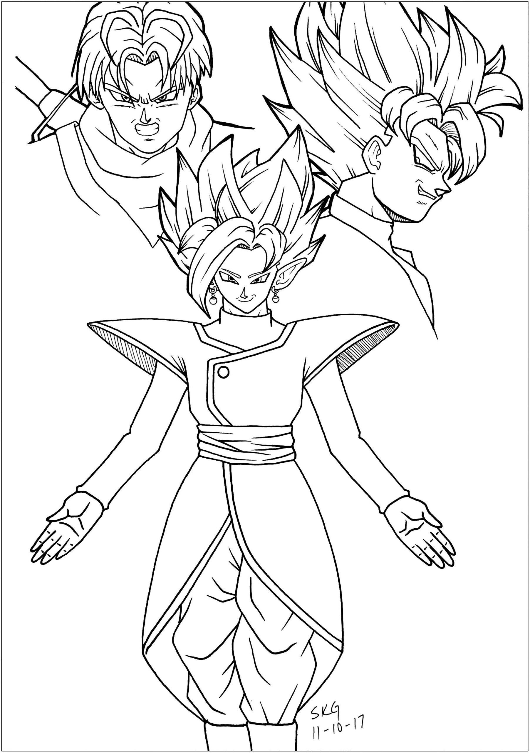 Black Goku Trunks And Zamasu Dragon Ball Coloring Pages