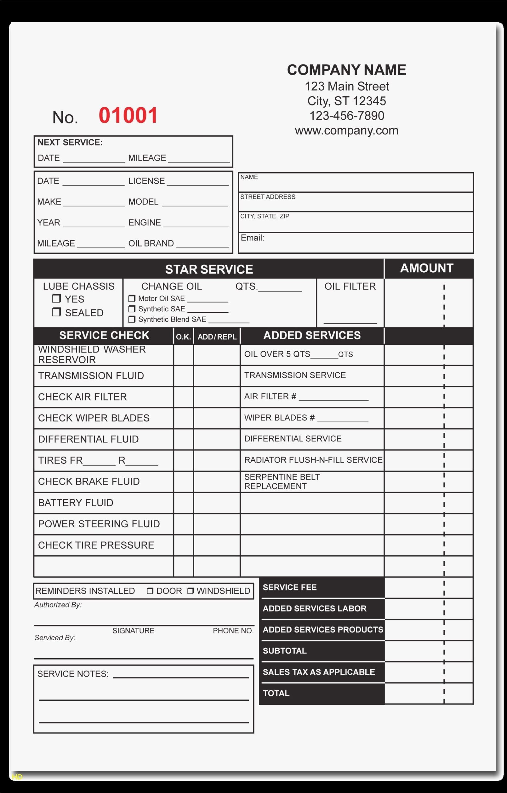 downloadable free printable auto repair invoice template