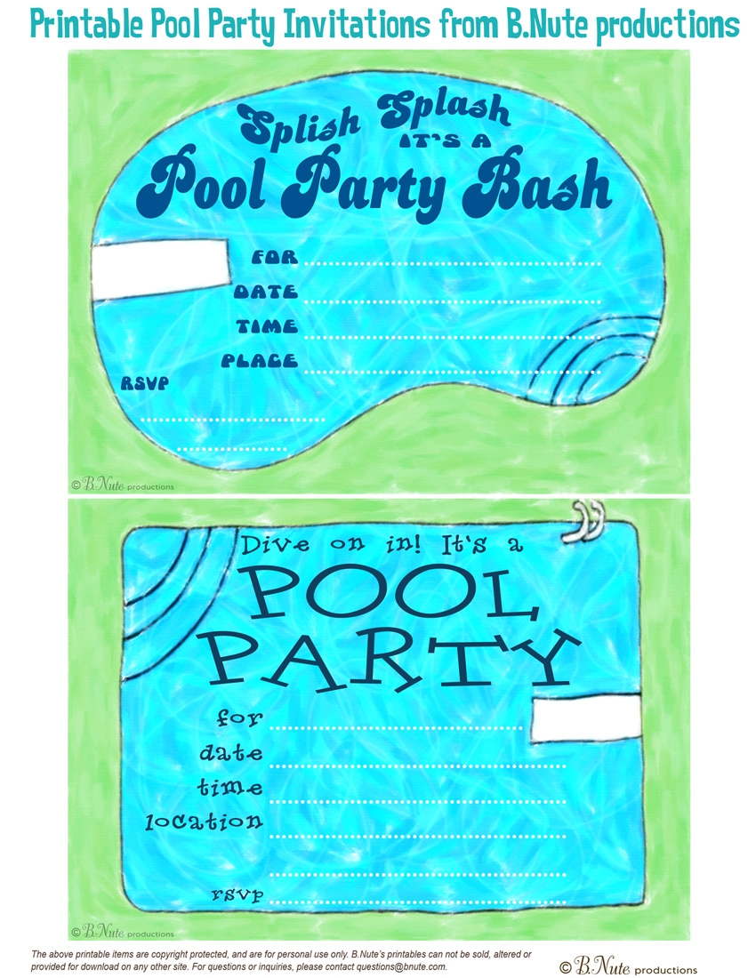 Blank Free Printable Pool Party Invitations Templates Printable 