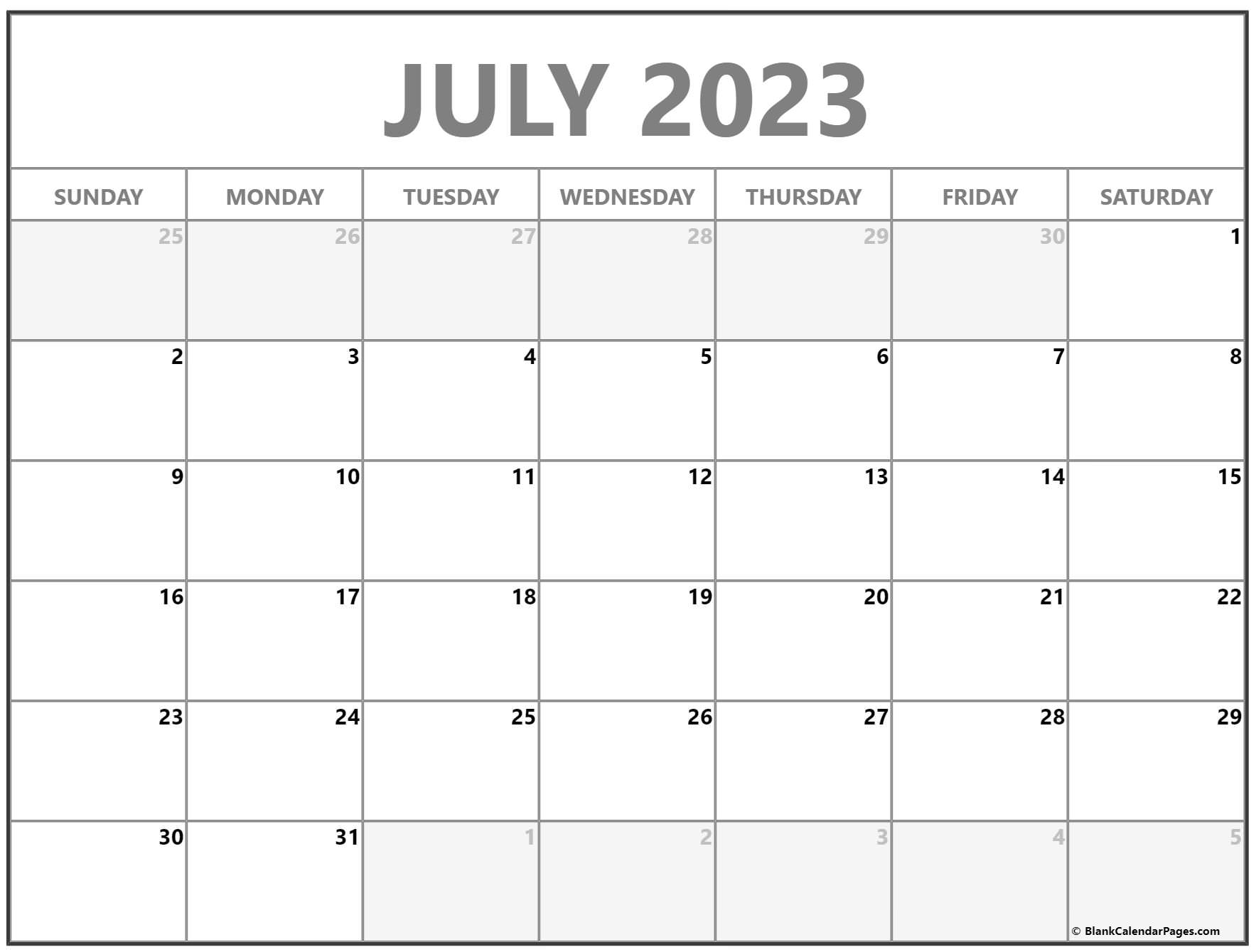 Blank July 2023 Calendar Free Printable 2024 FreeBlankCalendar