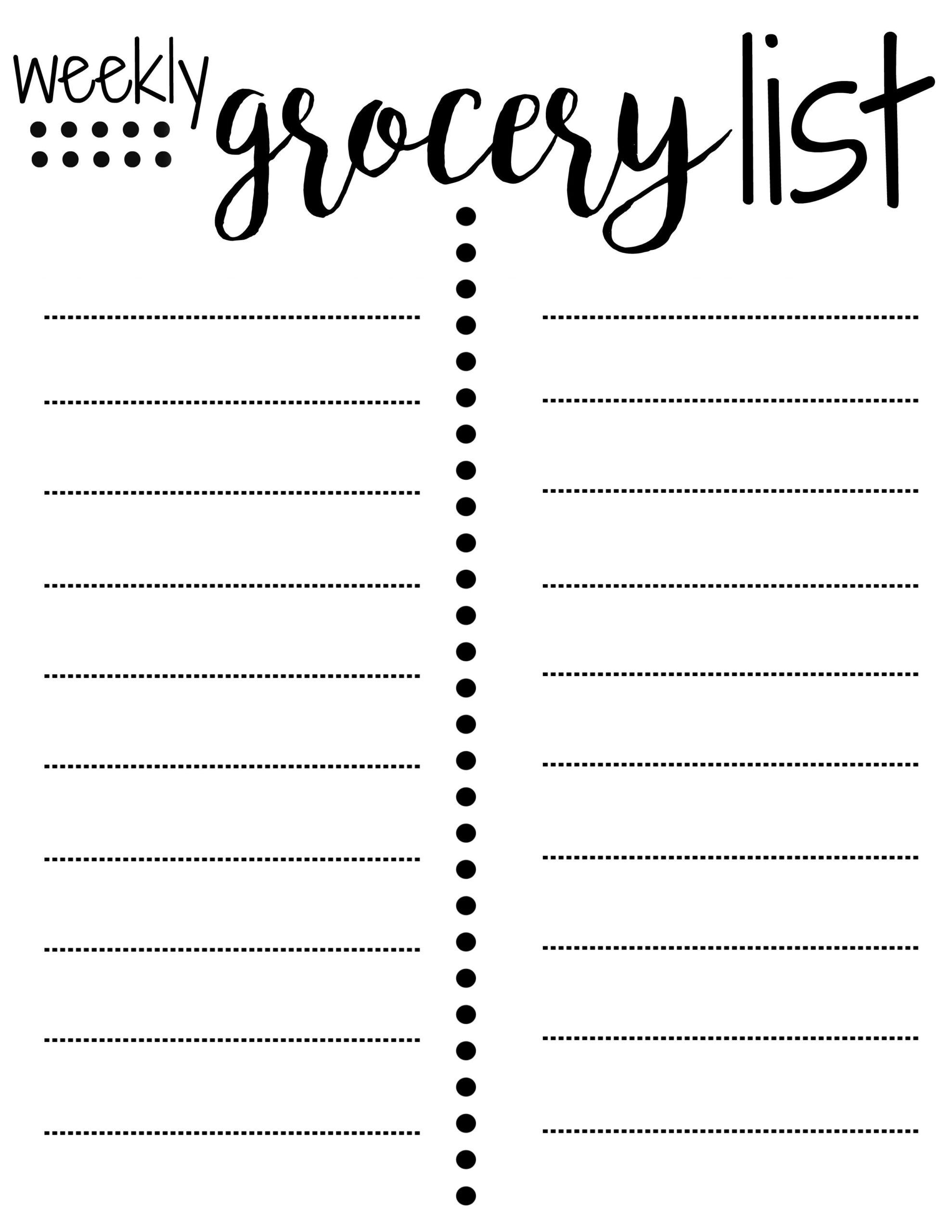 free grocery list template printable