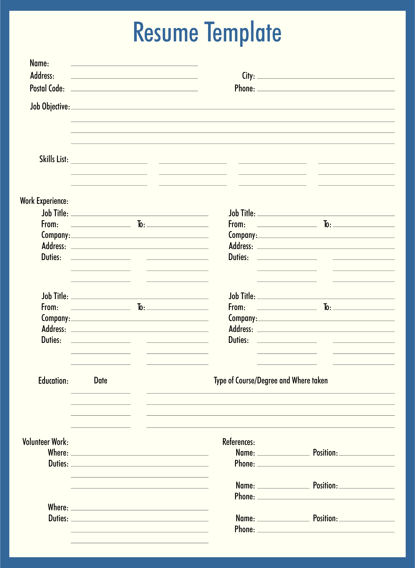 printable resume templates free