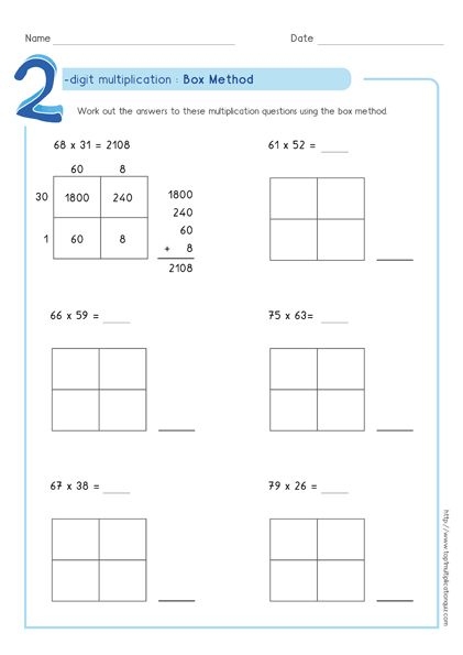 Box Method Multiplication Worksheet Multiplication Worksheets
