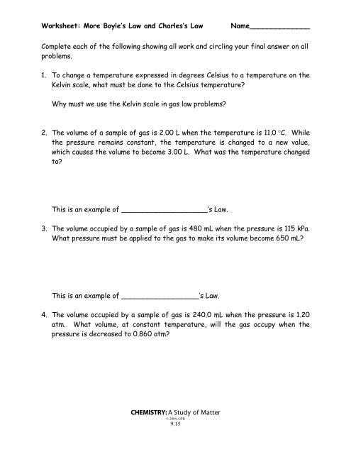Boyle S Law Worksheet Answers Worksheets For Kindergarten