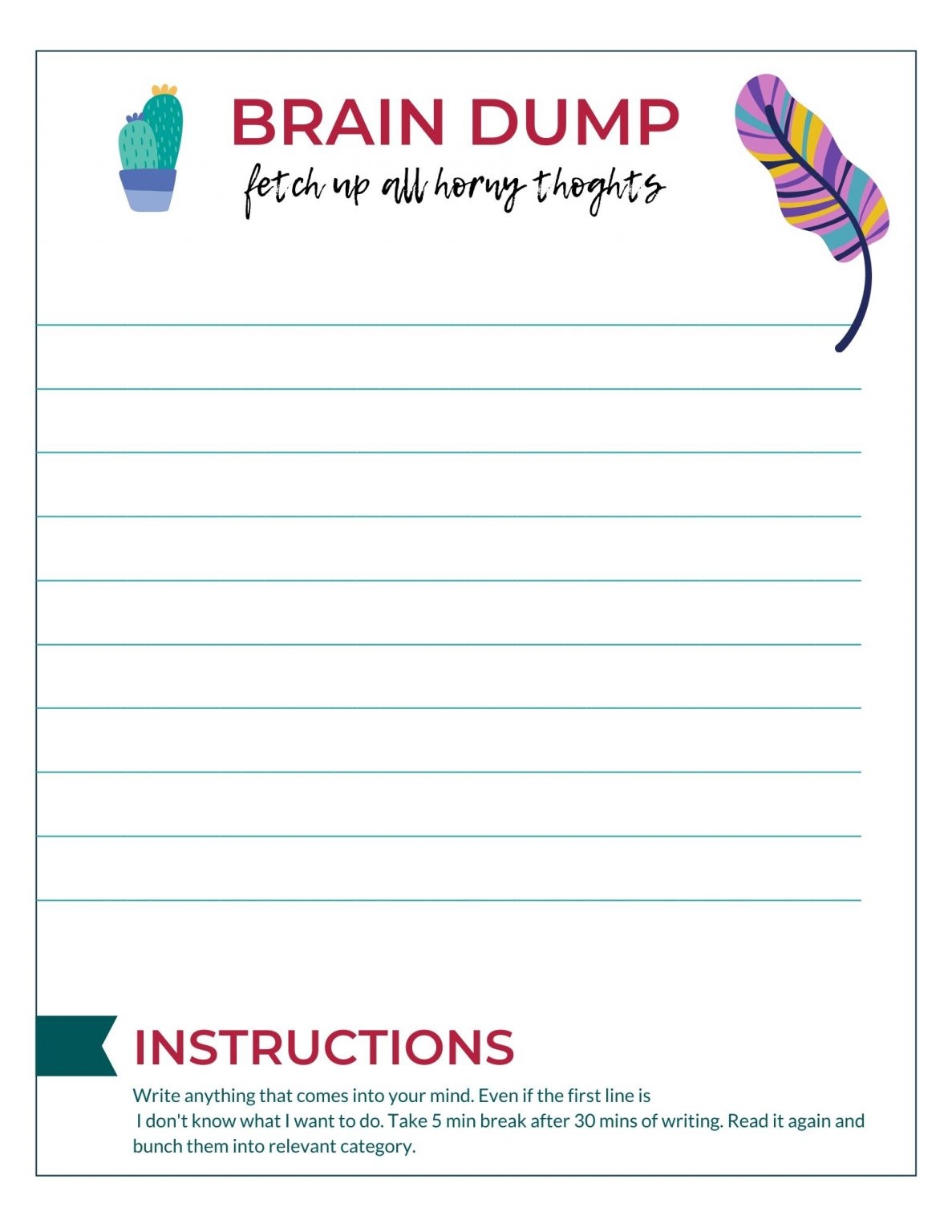 Brain Dump Worksheet Escape Writers