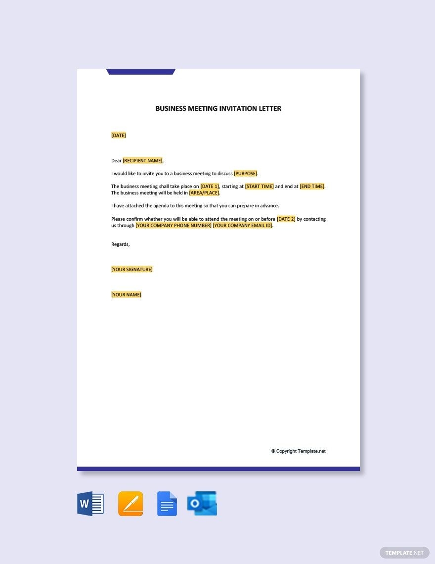 Business Meeting Invitation Letter In Google Docs Word Pages 