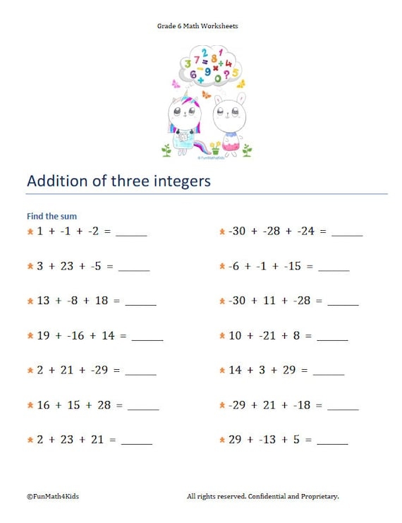 math 6th grade worksheets